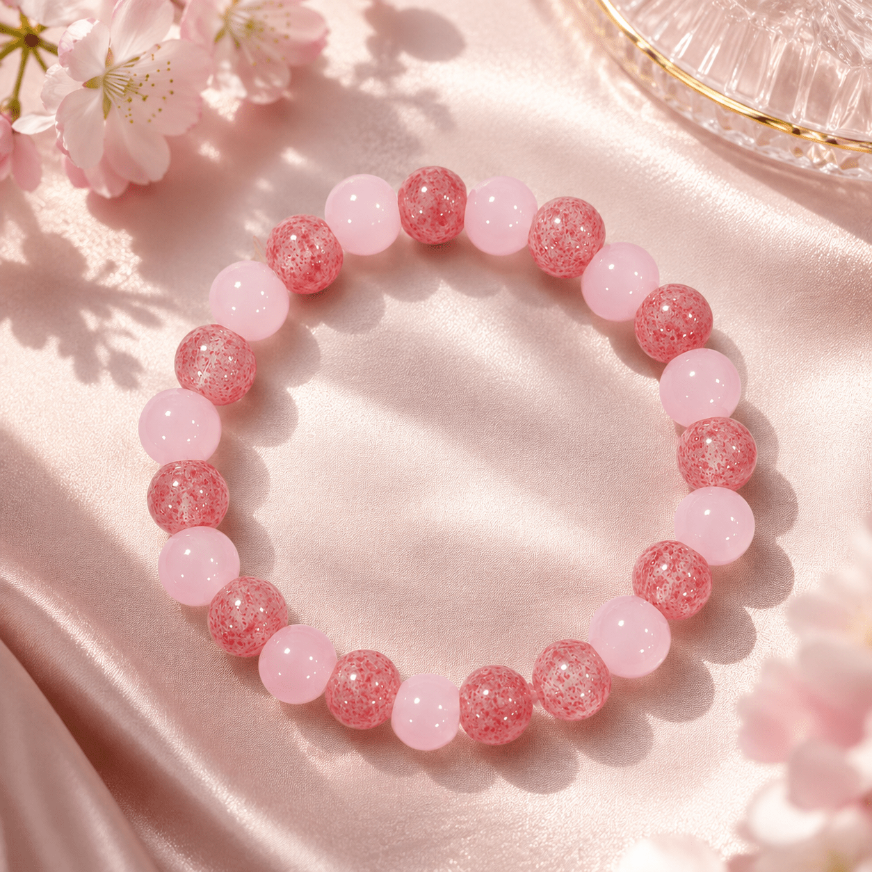 Unisex Wealth Bead Bracelet, Pink Agate, Bohemian Style