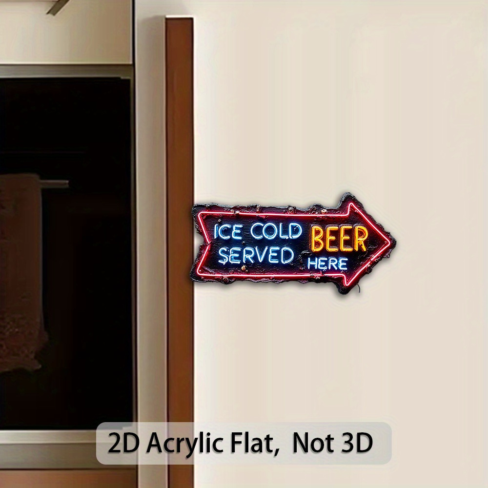 TEMU 1pc 2d Flat Acrylic Fridge Magnet Decoration, Beer Neon Sign, Iced Beer Supply Sign, Indicating , Suitable For Kitchen, Bar, Home Decor