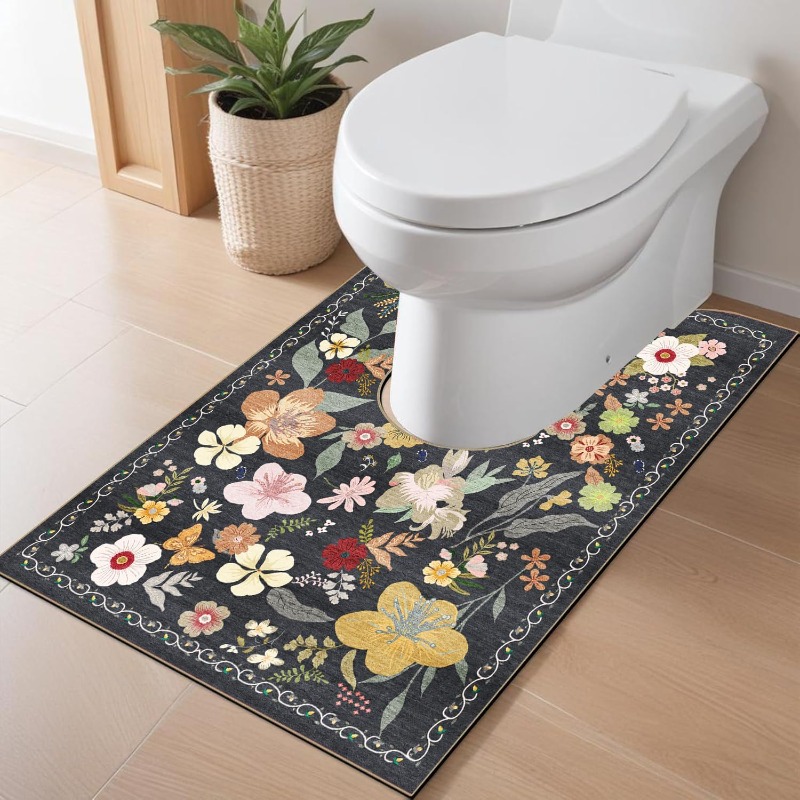 TEMU 【北欧風】バスマット、トイレマット（長さ、耳長、パターン、洗濯可能）：人気、ファッショナブル、吸水性、速乾性、ふわふわ、抗菌、防臭、滑り止め、かわいい、日本風トイレマット、大型カーペット（トイレ用）、U字型
