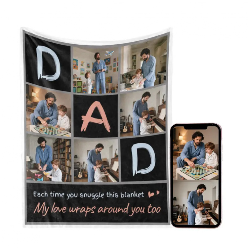 Personalized Dad 9 Grid Photo Collage Throw Blanket