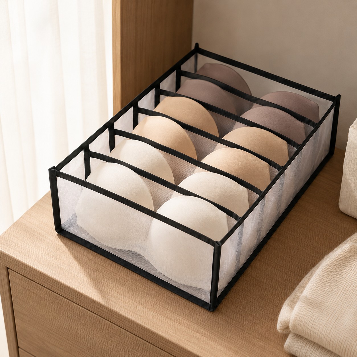 TEMU Organizzatore per reggiseni e biancheria intima TSLBNRIO a 6 scomparti - Contenitore elegante per per camera da letto, dormitorio, armadio,