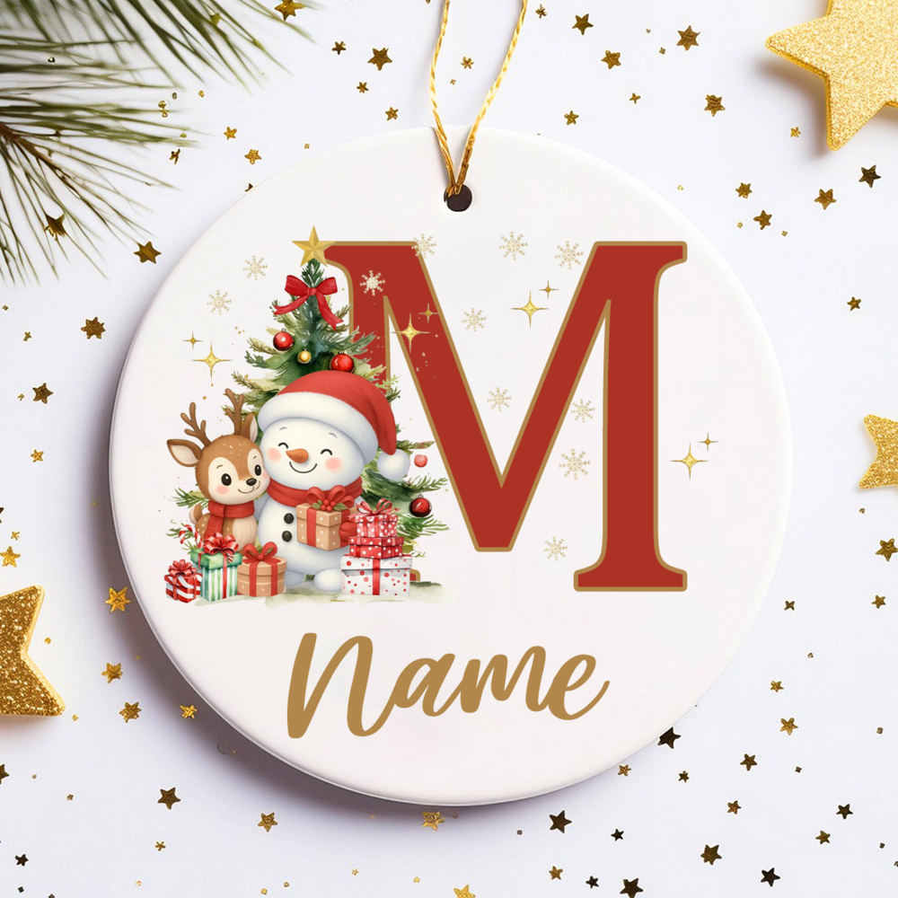 TEMU 1pc Personalized Ceramic Snowman, Deer & Name/date/message Sign - Custom Round Hanging Ornament Suitable For Christmas Tree,, For Showers,
