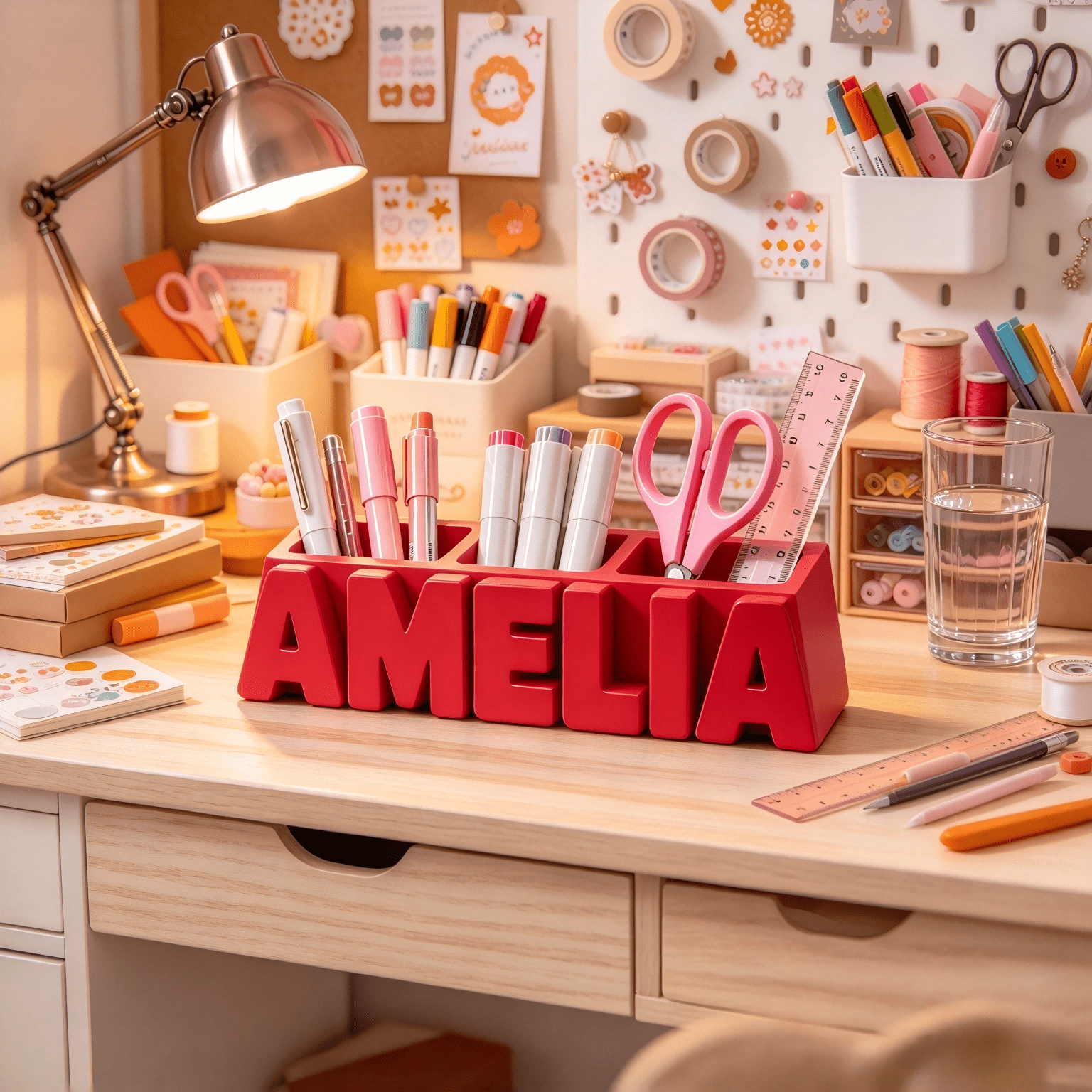 TEMU Organisateur de bureau avec nom personnalisé, porte-stylo, boîte de rangement de lettres personnalisée pour couple, porte-crayon de bureau,