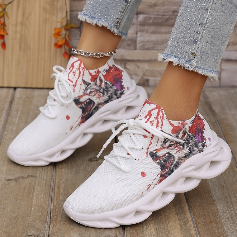 European And Print Hollowed-out Thick-soled Casual Sports Shoes, Trendy And Personalized Lace--soled Walking Shoes For Women, Women Shoes, Sneakers