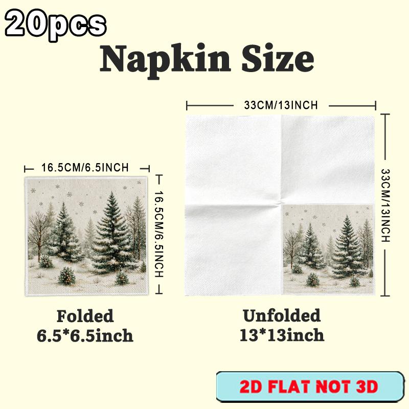 TEMU 20pcs Ysw Suitable For Christmas Winter Snowy Pine Tree Napkins - Vintage Paper Serviettes With 2-ply Sheets For Weddings, Birthdays,