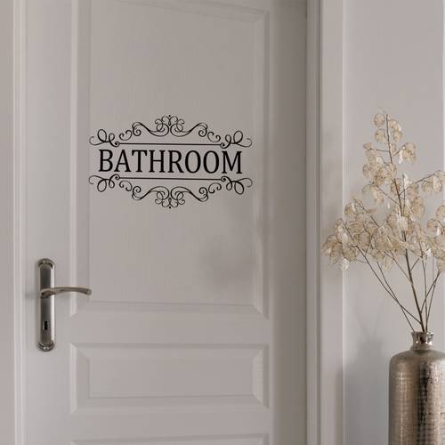 elegant black floral bathroom sign self wall sticker for bathroom door decorative home accent with intricate design modern or classic bathroom decor and accessories