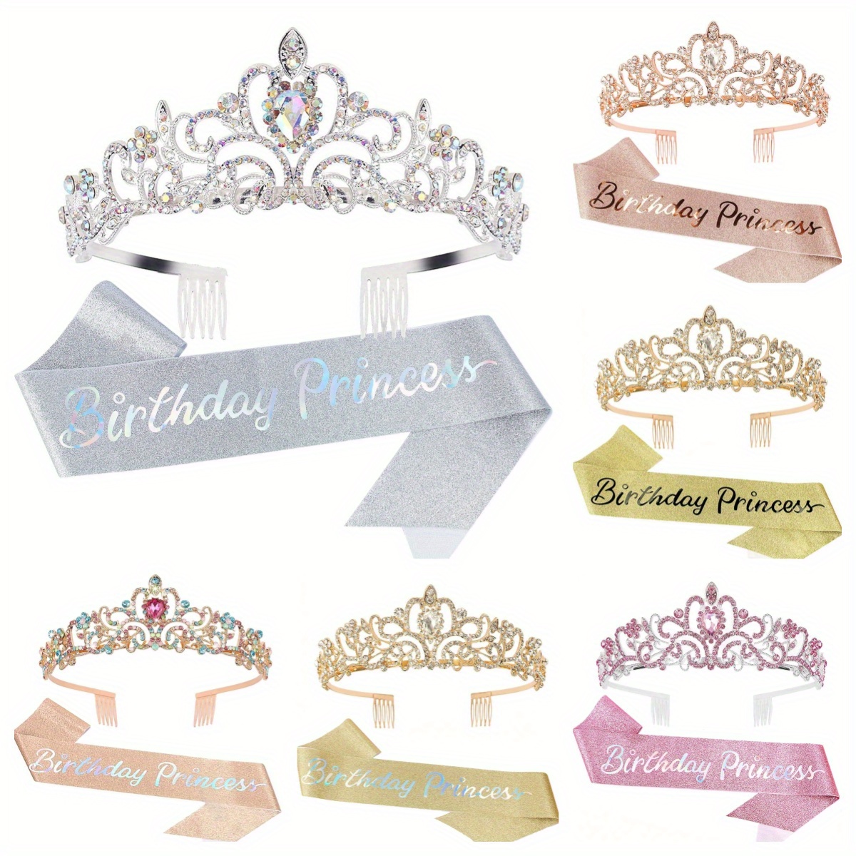 bling     tiara birthday princess sash and   for women birthday princess party decorations accessories