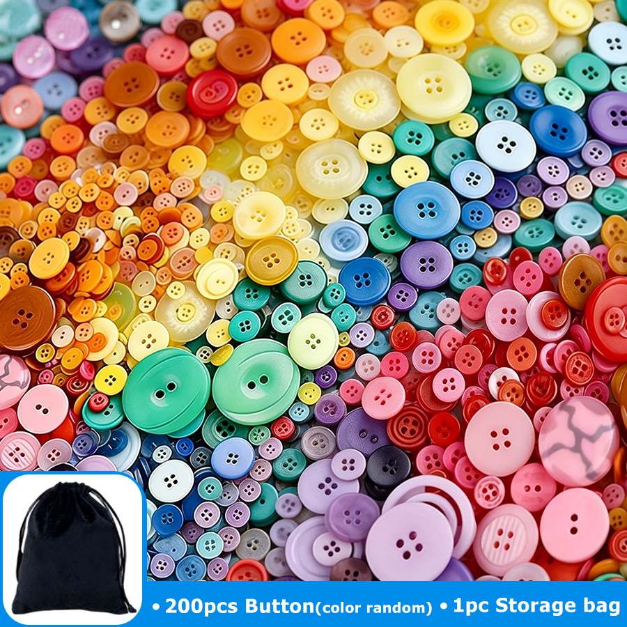 TEMU 200pcs Random Color Plastic Sewing Buttons With 1pc Storage Bag (9x7cm), Mixed Size Round Resin Buttons With Storage Bag For Crafts, Sewing,