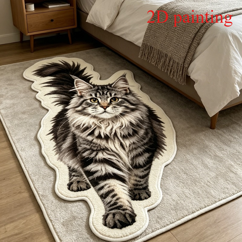 TEMU Large Maine Coon Cat Rug Suitable For Bedroom, Plush With Irregular Shape, Non-slip Machine Washable Soft Covering Suitable For Living Room,,