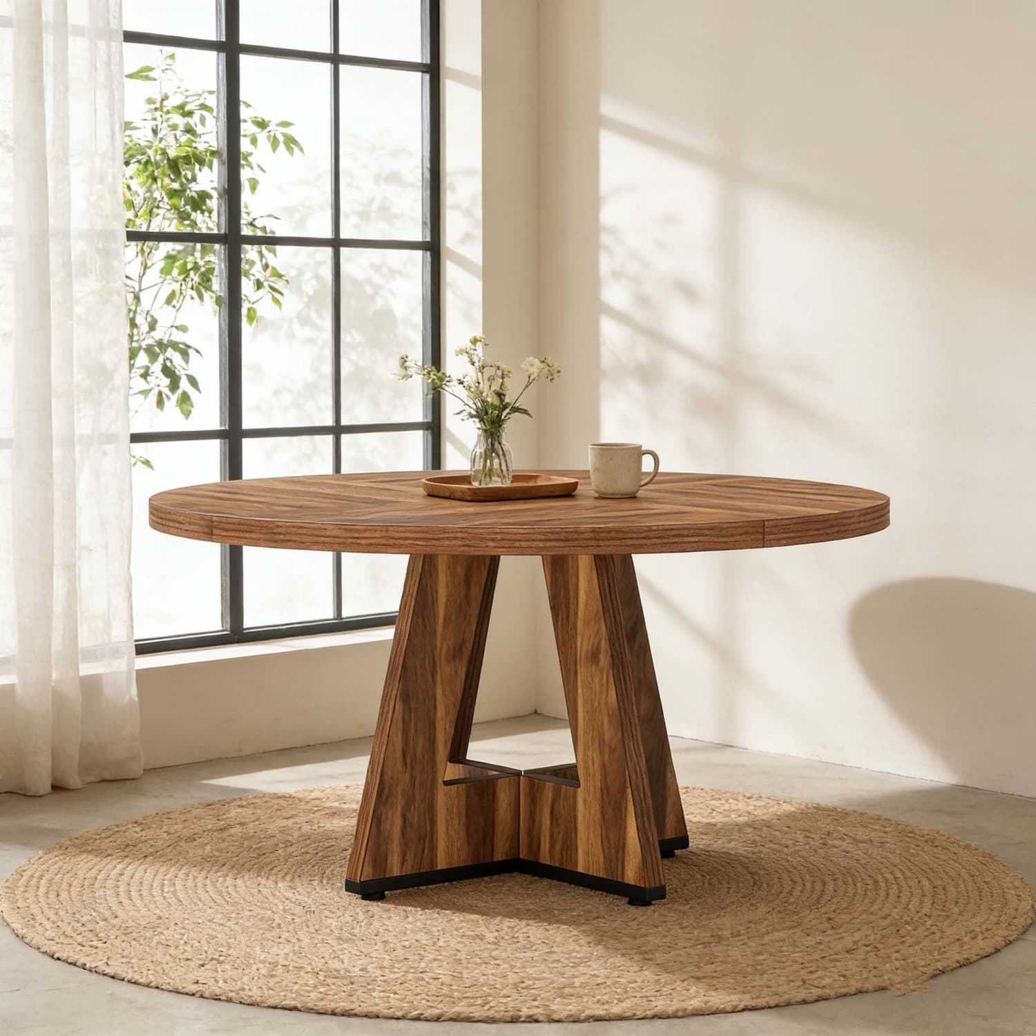47 Inch Farmhouse Kitchen Table For 4, Round Dining Table, Large Dinner Table Wood Kitchen Dinning Table For Dining Room Kitchen, Living Room (chairs Not Included)