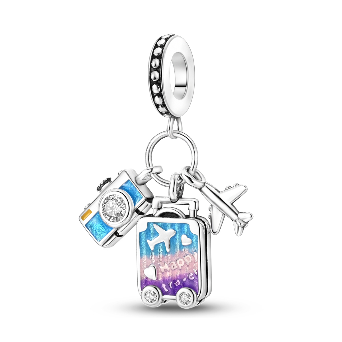 TEMU 925 Silver Plated Aircraft Camera Suitcase Pendant Is A Fashionable And Charming . Suitable For Jewelry Bracelets Or Bracelets And Necklaces.