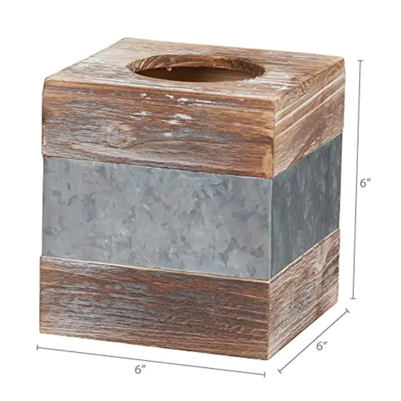 rustic metal & square tissue box cover - farmhouse bathroom decor with antique , 6x6x6 inch decorative holder for tissues, country home décor, sturdy metal frame & wood , space-saving tissue dispenser for living room, bedroom, or bathroom - easy to clean, versatile storage solution, rustic charm with texture, durable metal construction, modern or vintage , tissue box with storage, bathroom tissue Product details 3