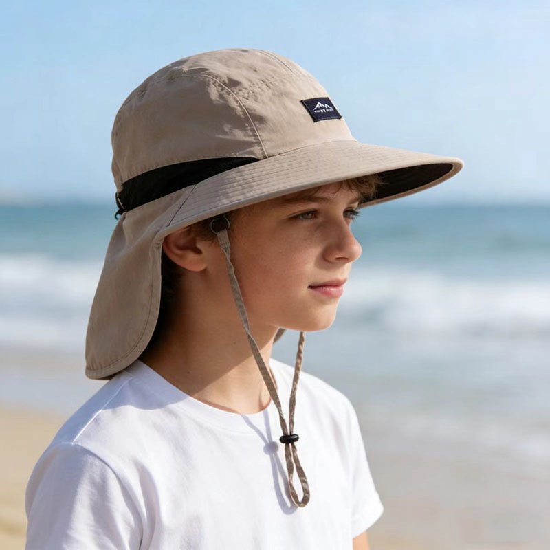 Image of Youth Outdoor Sun Hat | Multi-functional Leisure Wide Brim Hat With Drawstring, Breathable Mesh Design, Suitable For Fishing, Travel, Hiking, Camping, Beach Activities, Durable, In 5 Colors