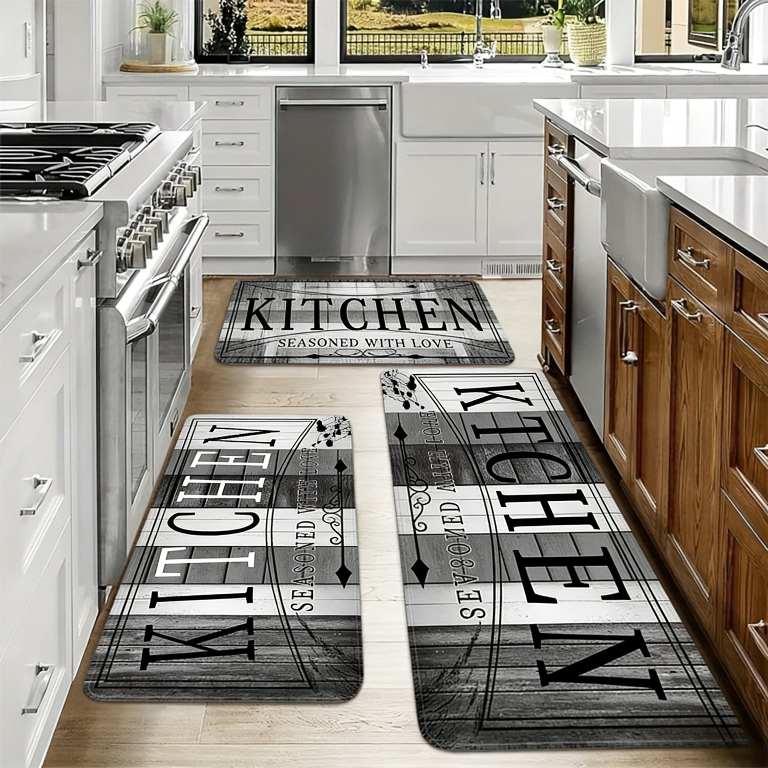 3pcs Kitchen Floor Mats With "kitchen" Text And Note Patterns, Suitable For Kitchen, Foyer, Living Room, Bedroom, Laundry Room Decoration Entrance Mats, Gift For , Holiday Gift, , Halloween Decoration