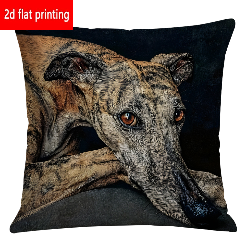 TEMU 2d Flat Printing, 1pc Elegant Greyhound Pillowcase - Single-sided Short Plush, Dark Background With Greyhound Portrait, For Sofa/bed/living Room