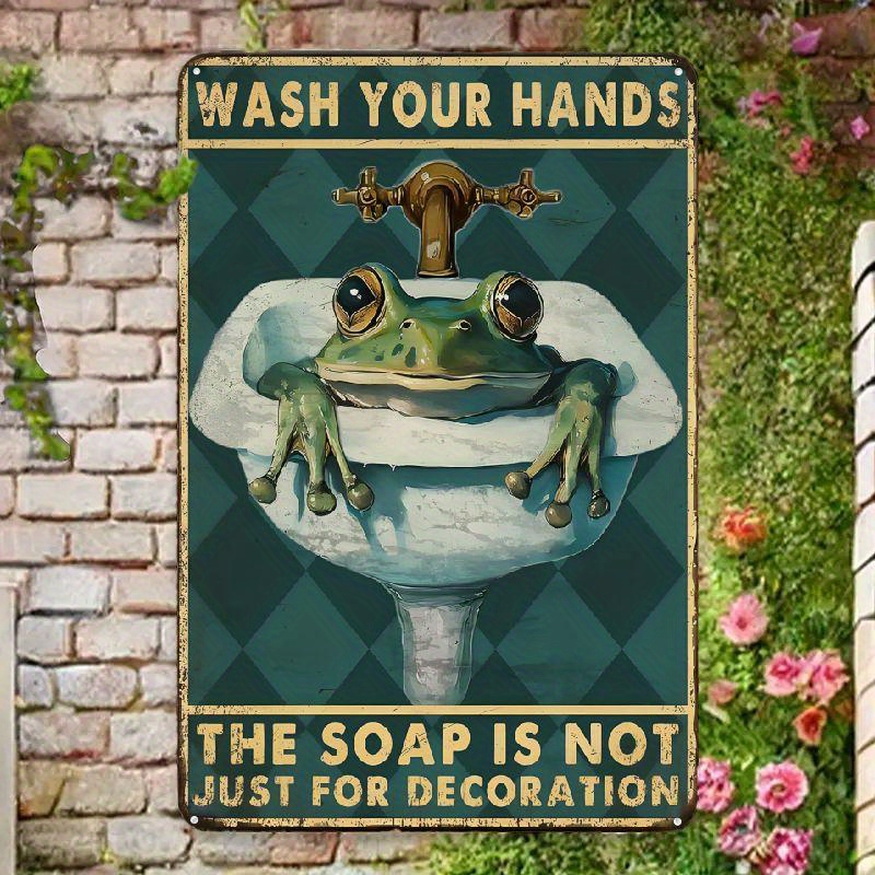TEMU Metal Plaque, Frog Metal Tin Sign Wash Your Hands The Soap Is For Decoration Retro Tin Sign For Room Home Bathroom Farmhouse And Bedroom Wall Decor Sign 8x12inch_00001_ Novelty Sign, Home