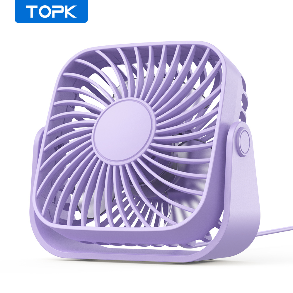 Usb Desk Fan, Topk Strong Three-speed Wind Small Usb Fan, , 360° Rotatable Square Personal Cooling Fan For Office Home Table And Desktop