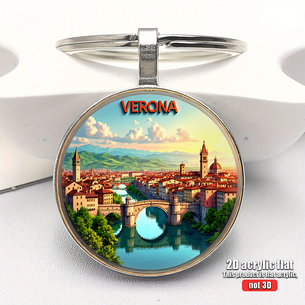 TEMU Llavero 2D, 1 pieza, Diseño de Puente de Piedra Medieval y Paisaje de , Italia, Adecuado para Llaves de Coche, Mochilas y Equipaje - Regalo para