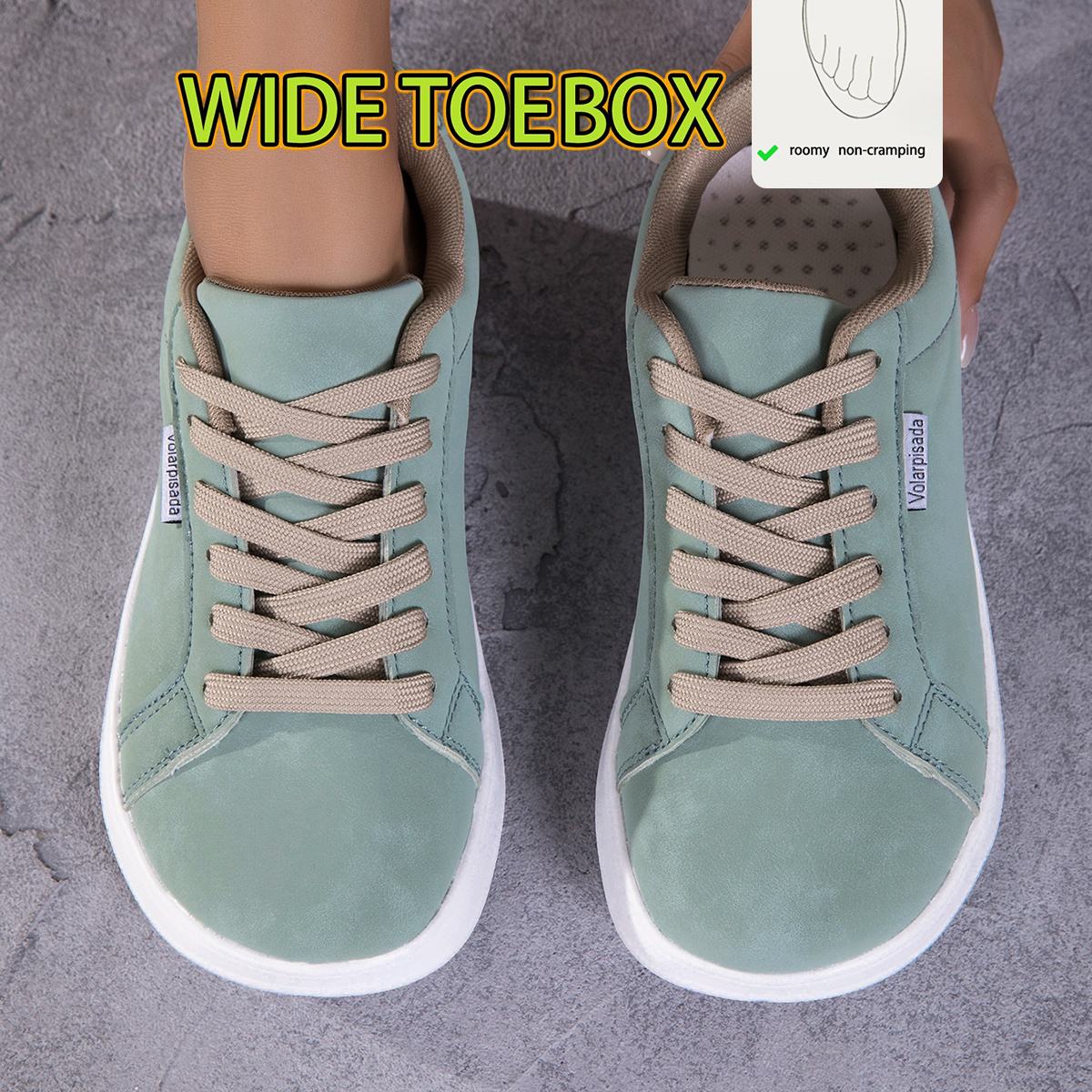 Image of Women Solid Color Wide Toe Box Flat Casual Sneakers Soft Suede Breathable Lining Flat Sole Lace Up Fit For Shopping Campus Minimal Versatile Women Athletic Footwear