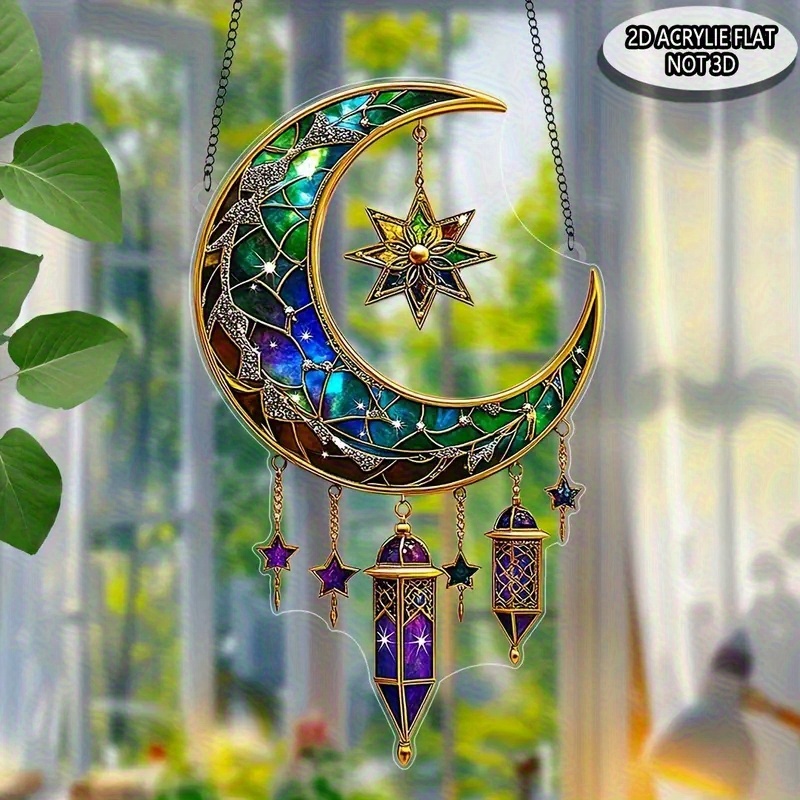 TEMU 2d Flat, 2d Acrylic Moon , Window Hanging, Eid Decor, Ramadan Decor, Ornament For Garden Courtyard, Home, Office, Bedroom, Cafe, Holiday
