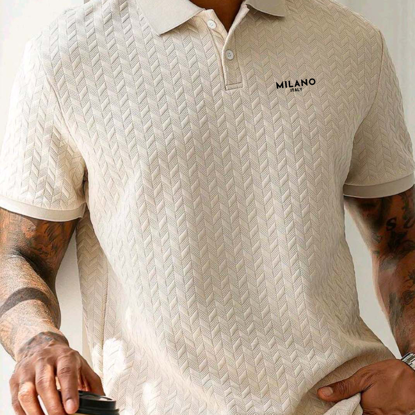 

1pc Men's Casual Print Polo Shirt, Short Sleeve Knit Polyester With Stretch, Summer Sports And Fashion Top With Button Collar