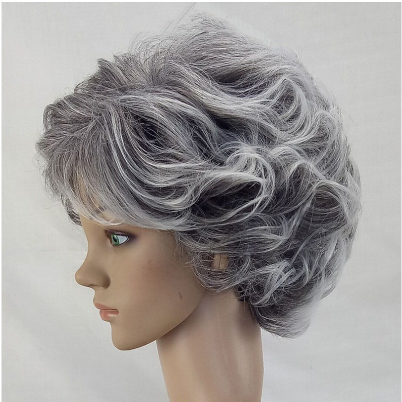 

Chic Silvery & White Mixed Curly Wig For Grandmas - Fluffy, Heat-resistant Synthetic Hair For , Parties, And Cosplay