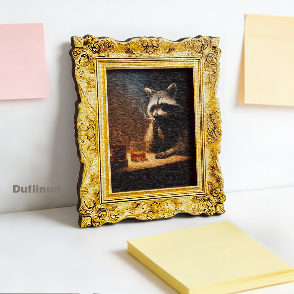 TEMU 1pc Wooden Retro Style Miniature Painting Of A Raccoon Fridge Magnet, Wooden Fridge Magnet, Full- Kitchen Refrigerator Door Decoration, Unique