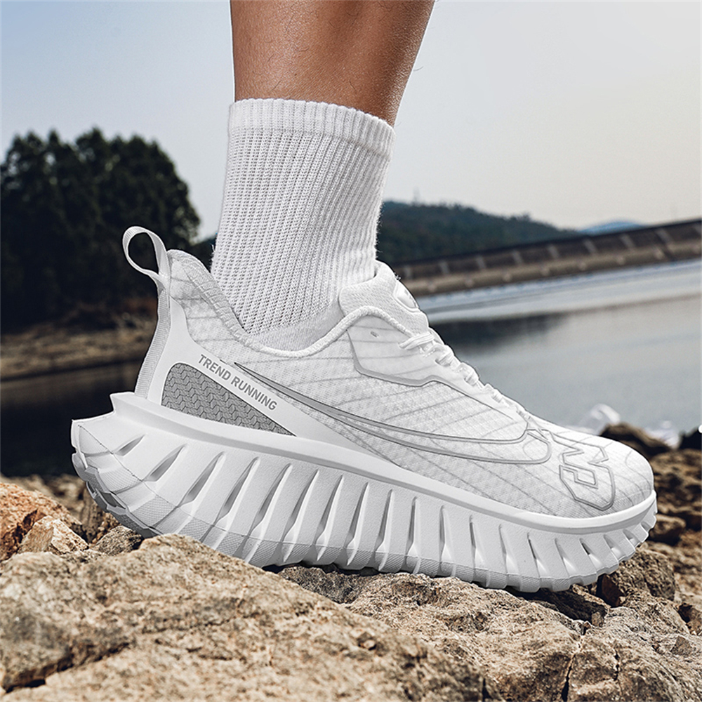 Carbon Plate Technology - Men's Road Running Shoes, Thick-Soled Casual Sneakers for Men, Comfortable and Breathable Fabric Upper, Cushioning and Shock-Absorbing MD Midsole, Slip-Resistant and Wear-Resistant Rubber Outsole, Low-Top Lace-Up Closure