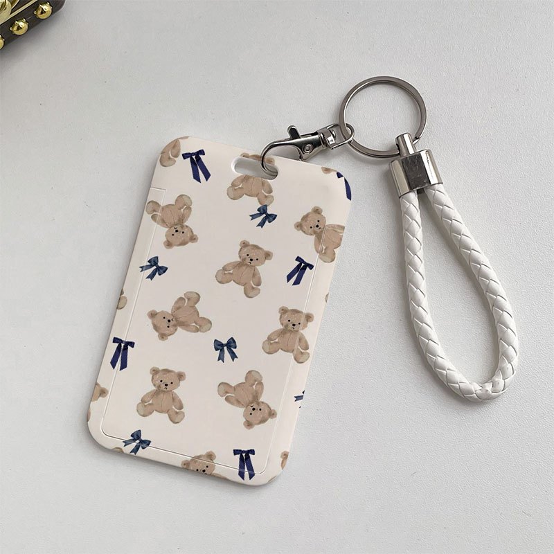 TEMU Porte-cartes pour femmes, étui pour carte d'identité - Porte-cartes 2D motif en peluche avec nœud, avec clip blanc et support en plastique,