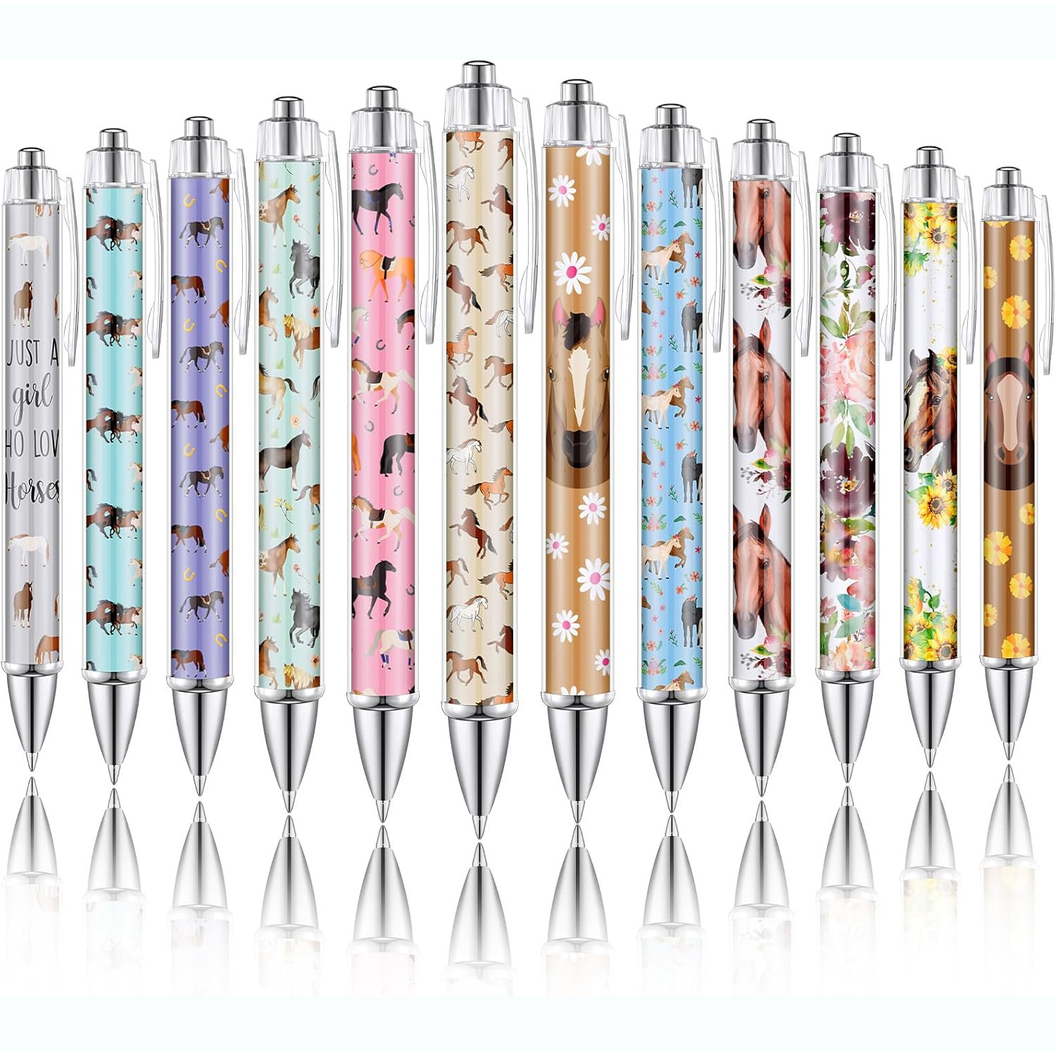 Image of 12pcs Horse Gifts Cute Retractable Ballpoint Pen Black Ink Pen Students Back To School Classroom Office Supplies