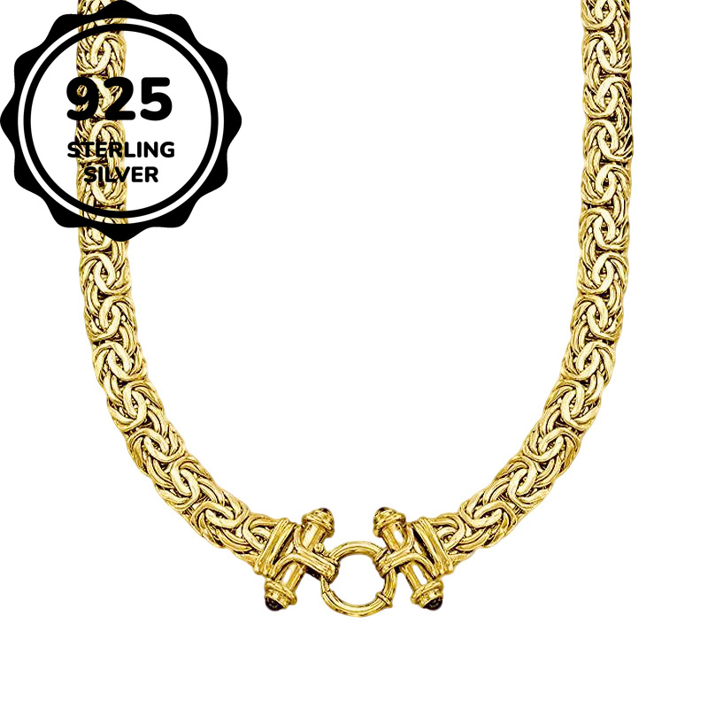 TEMU Men's 925 Sterling Silvery Byzantine Necklace With 18k Gold Plated Plating. Featuring , Sophisticated Design, Suitable For Daily Wear, Parties,
