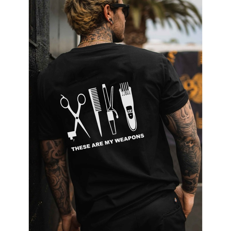 

Men's Casual Short-sleeve T-shirt With Unique Hairdresser Print - Breathable Polyester, Crew Neck, Summer