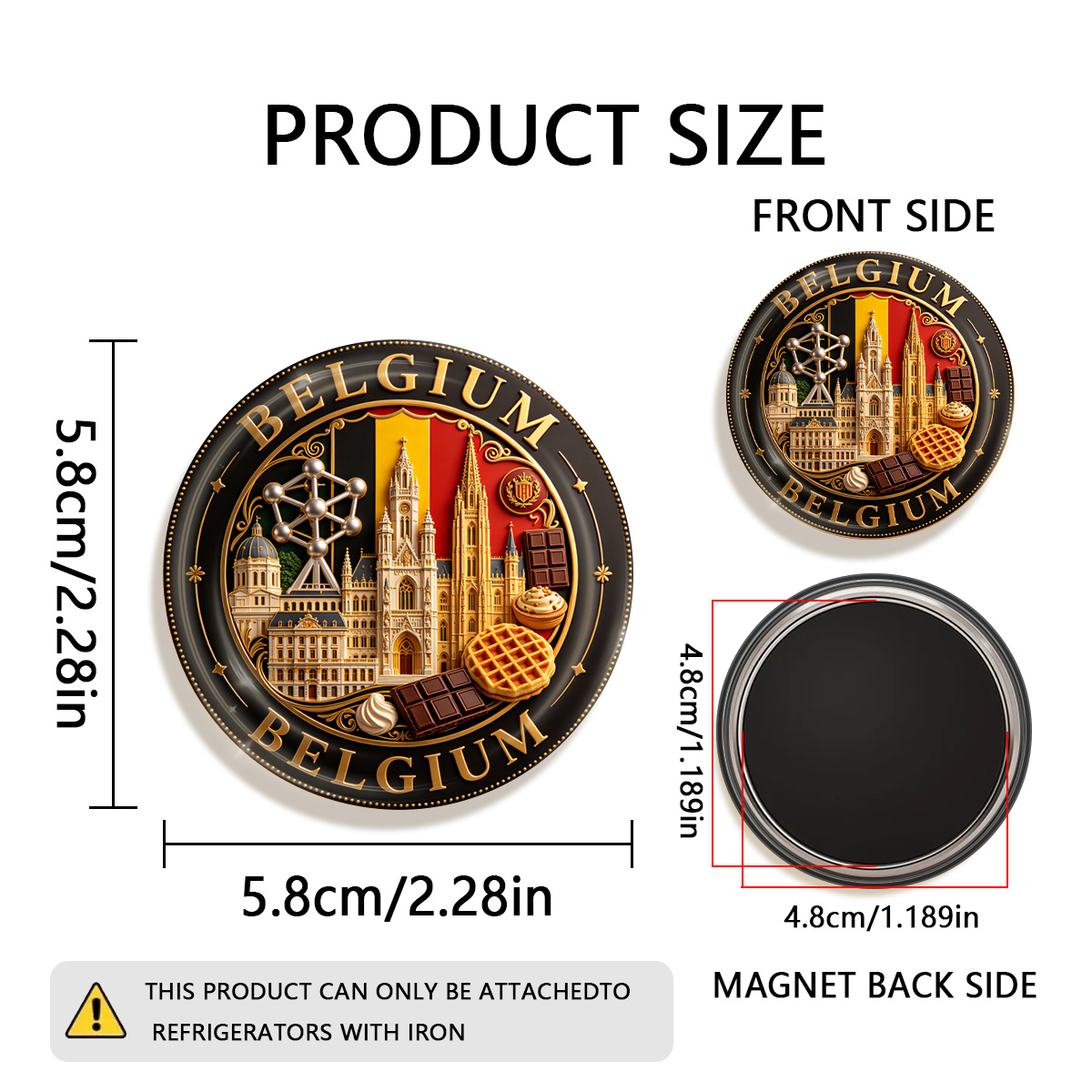 TEMU 1pc 2d Flat Belgium Durable Round Fridge Magnet, Suitable For Photos, Postcards, Etc. To , As A Kitchen Decoration