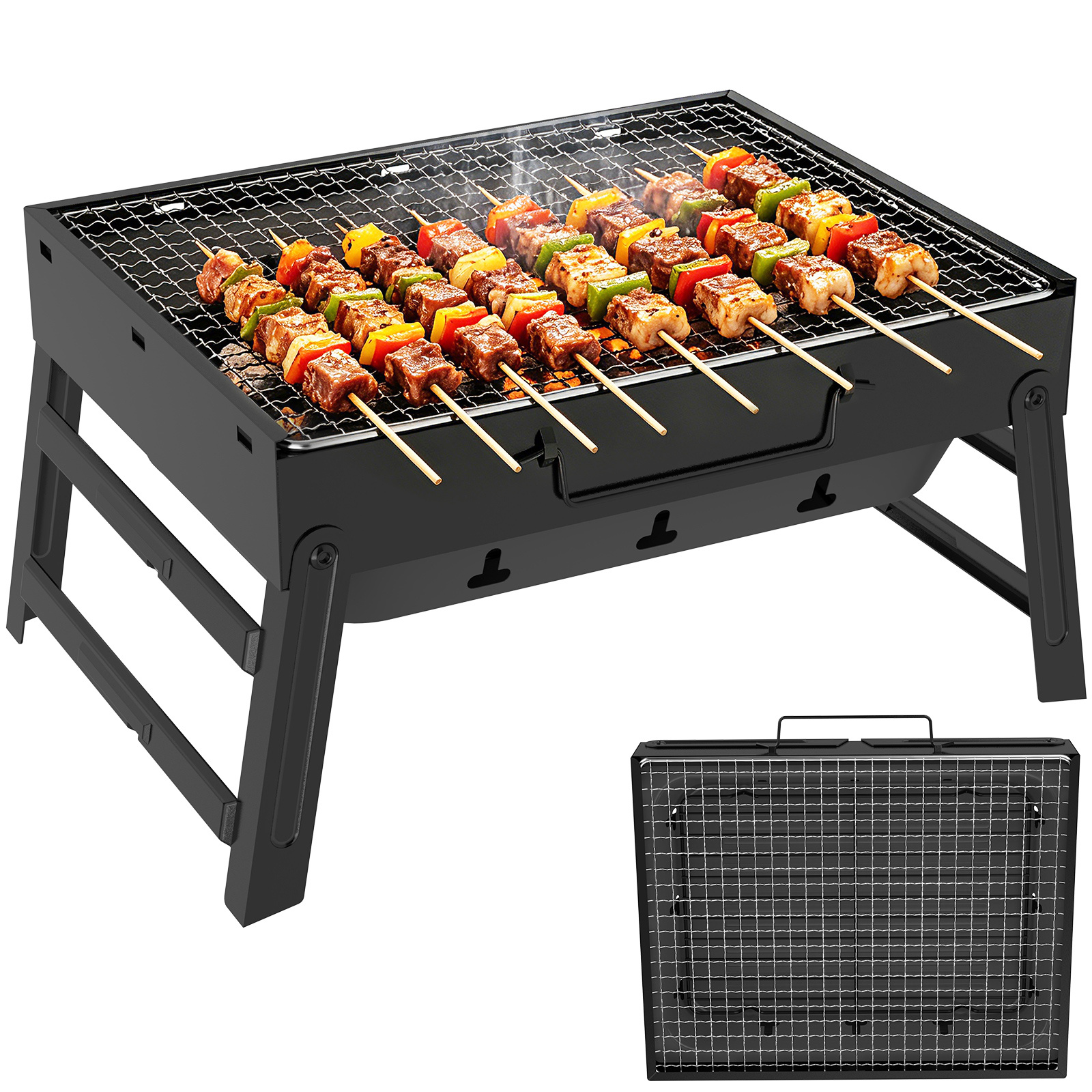 Compact Foldable Camping Grill With Handle, Portable Charcoal Grill For Outdoor Bbq, Lightweight And Space- For Picnic And Garden