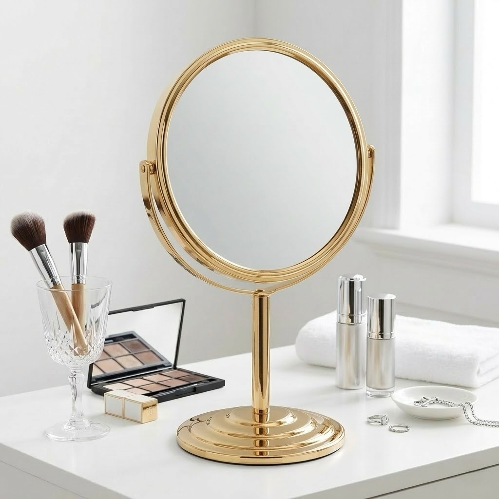 E-shop Vatertags-/Pflegegeschenk für Männer 6-Zoll Metall-Schminkspiegel – Doppelseitige 2X/1X HD-Glasspiegeloberfläche – 360° verstellbare Drehung,