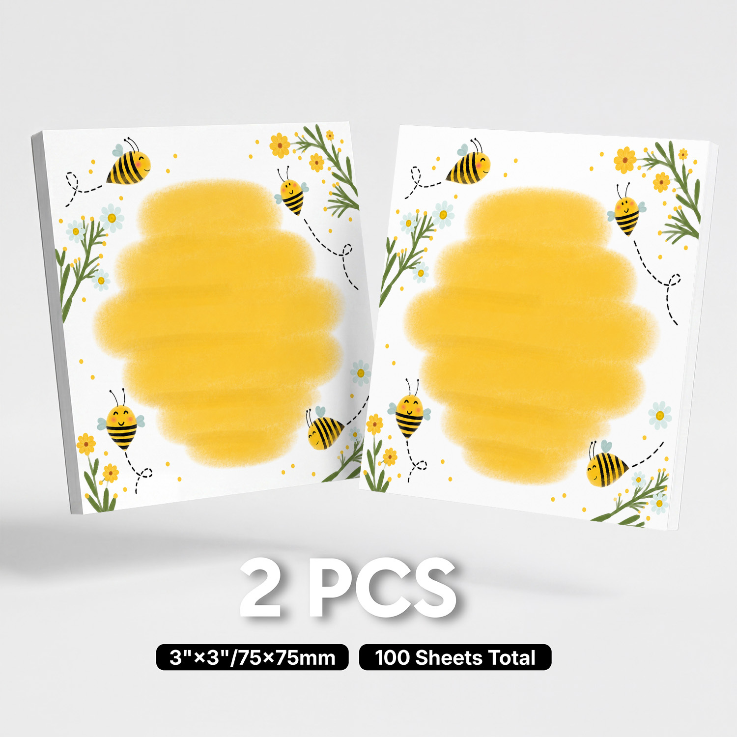 TEMU 2pcs Cute Notes Suitable For Planner, To Do List, School & Office - 100 Sheets Total With Removable Self-stick Adhesive, Honeybee Daisy Floral