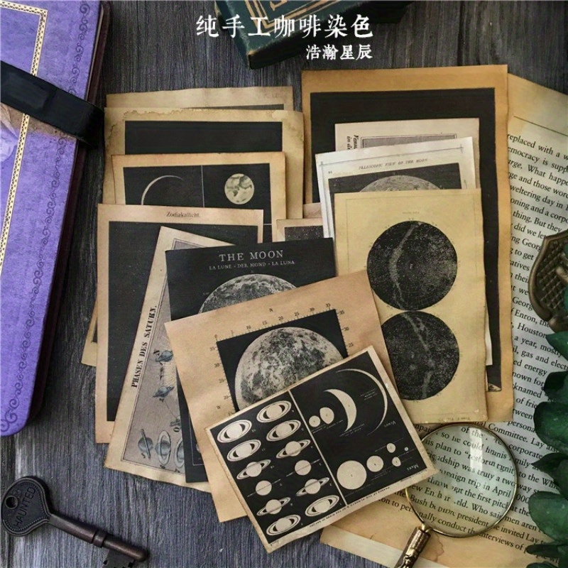 E-shop 16 Stück handgefärbtes Kaffee-Papier, Handbuch Dekorationsmaterial TN Basis Junkjournal Retro Universum Viele Sterne