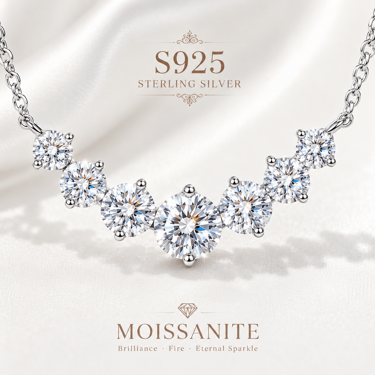 S925 Moissanite Necklace Set with 7 Moissanite Stones — Elegant Gift