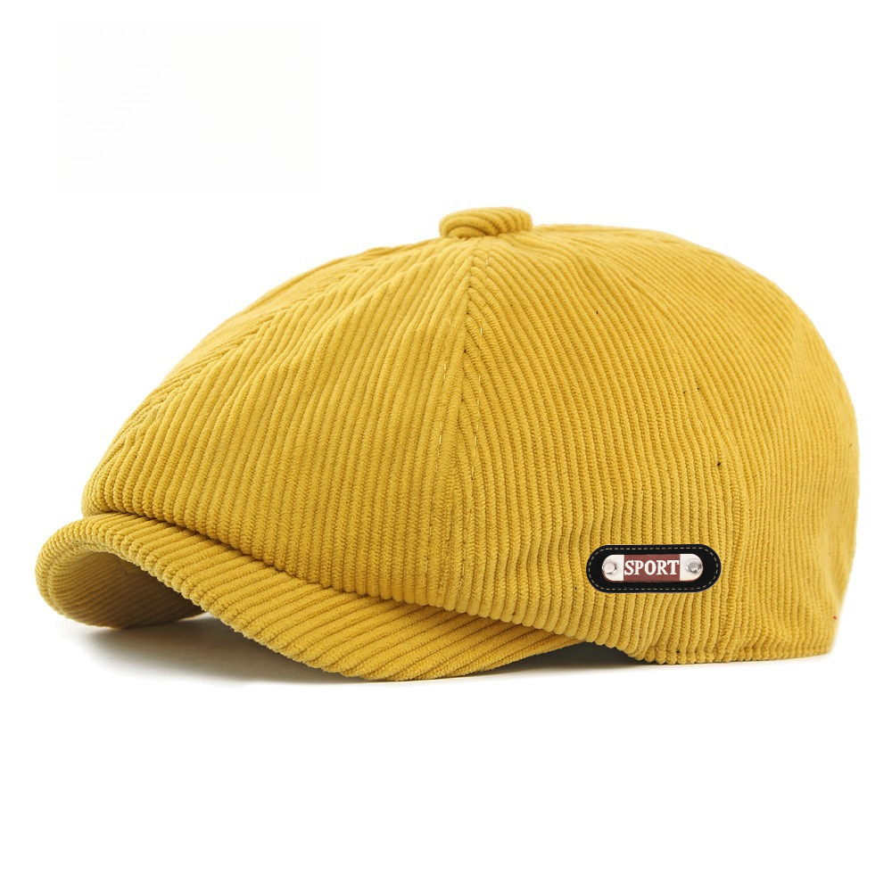 TEMU 1pc Autumn/winter New Style Hat For Men And Women, Octagonal Thickened Peaked Cap, Corduroy Duckbill Cap, British Vintage Newsboy Cap,