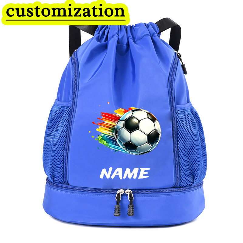 TEMU New Customizable Name Football Print Drawstring Backpack, Student Sports Backpack, Independent Shoe Compartment, Dry Wet , Convenient For Travel