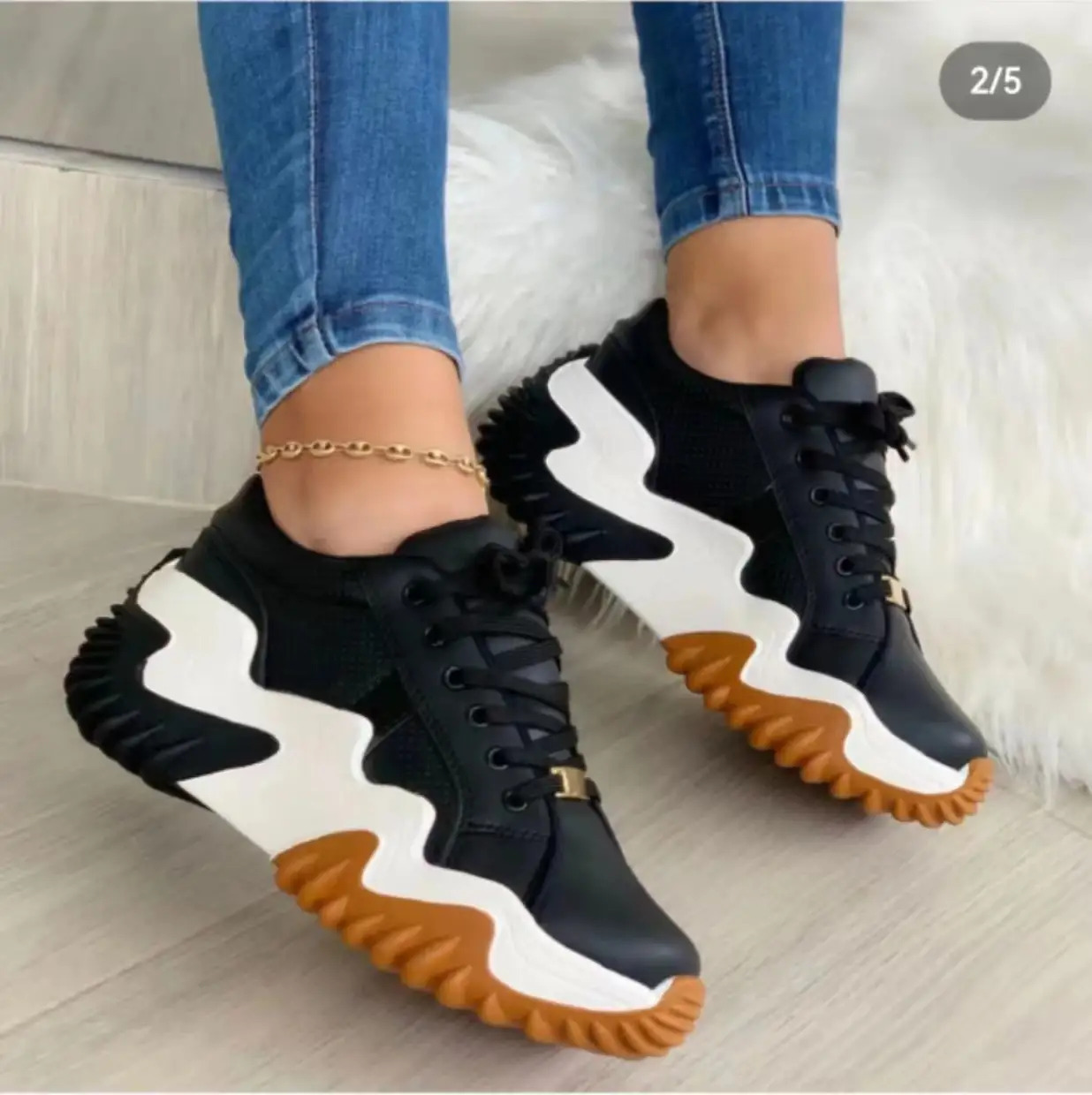 womens trendy plus size sneakers black     with wavy pattern breathable canvas upper comfortable round toe lace up closure   low top casual shoes ladies sneakers comfortable stylish durable footwear Product details 1