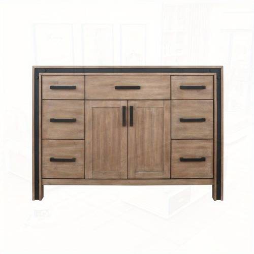 rustic design bathroom vanity 48 w x 22 d with 6 drawer storage black metal handles open shelf no electrical needed durable fabric memory foam construction for bathrooms bathroom decor and accessories surface mounted cabinet vintage aesthetic