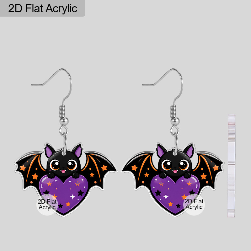 TEMU 2d Flat, Halloween-themed Acrylic Earrings, Cartoon Bat For Women, New Fashionable Lightweight Jewelry, Family Halloween Additions, Suitable For