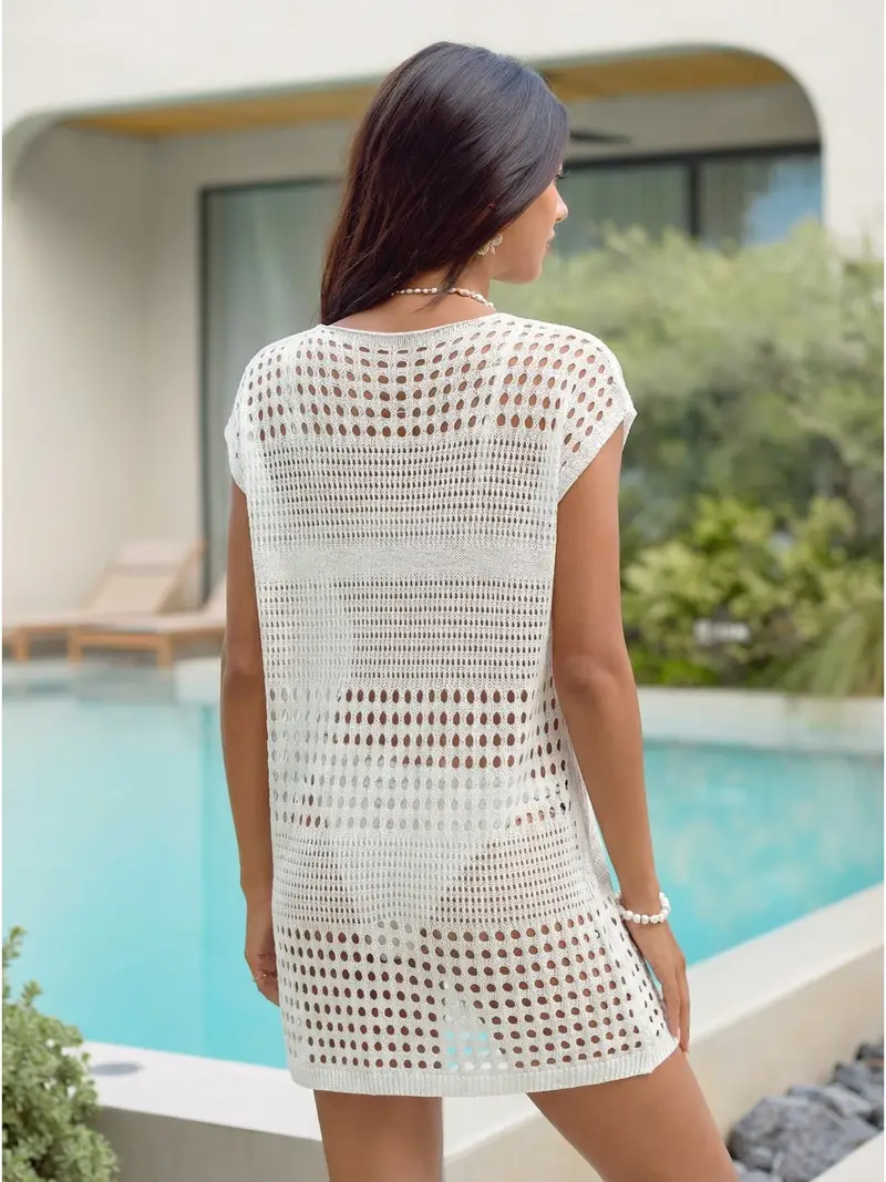transparent beach dress Stylish Lady Women's Casual O-neck Sleeveless Transparent Beach Dress Bikini Cover Ups