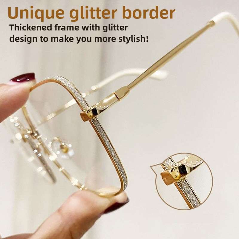 Image of 1 Pair Of Daily Wear Glitter Frame Glasses For Women, Face- Style For Look, Influencer-style Ins Glasses, Plain Lens Metal Frame Glasses, Influencer Glasses - Photo Prop, Stylish Glasses For Wear