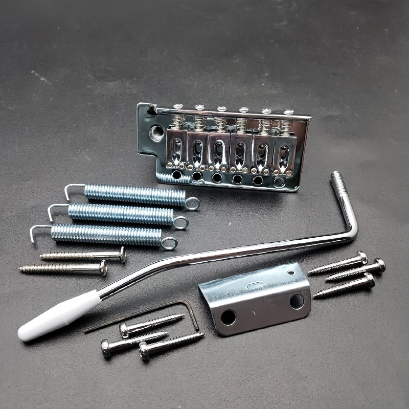 1 Set Alloy 6-String Flat Saddle Single Tremolo Bridge System for Electric Guitar, Including Bridge Plate, Tailpiece, and Installation Accessories- Silvery/Golden/Black, Guitar Hardware