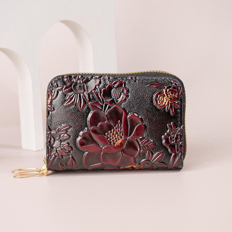 Image of Women's Printed Double-zip Korean Style Short Coin Purse 2025 New Arrival Niche Design Simple Large Capacity Multi-functional Genuine Leather Wallet Card Holder
