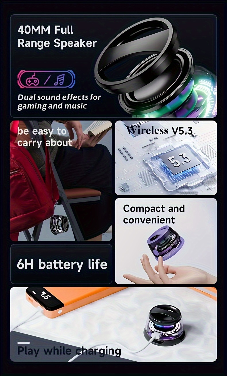 compact wireless speaker featuring   colors of light and a magnetic suction mount ideal for outdoor activities as a desktop ornament or as a gift its small and easy to carry     uses Product details 1