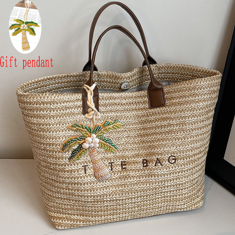 E-shop Strandtasche aus Stroh mit großem Fassungsvermögen für Freizeit Resort, schlichte elegante Damenhandtasche, die beliebteste Damen-Strandtasche,