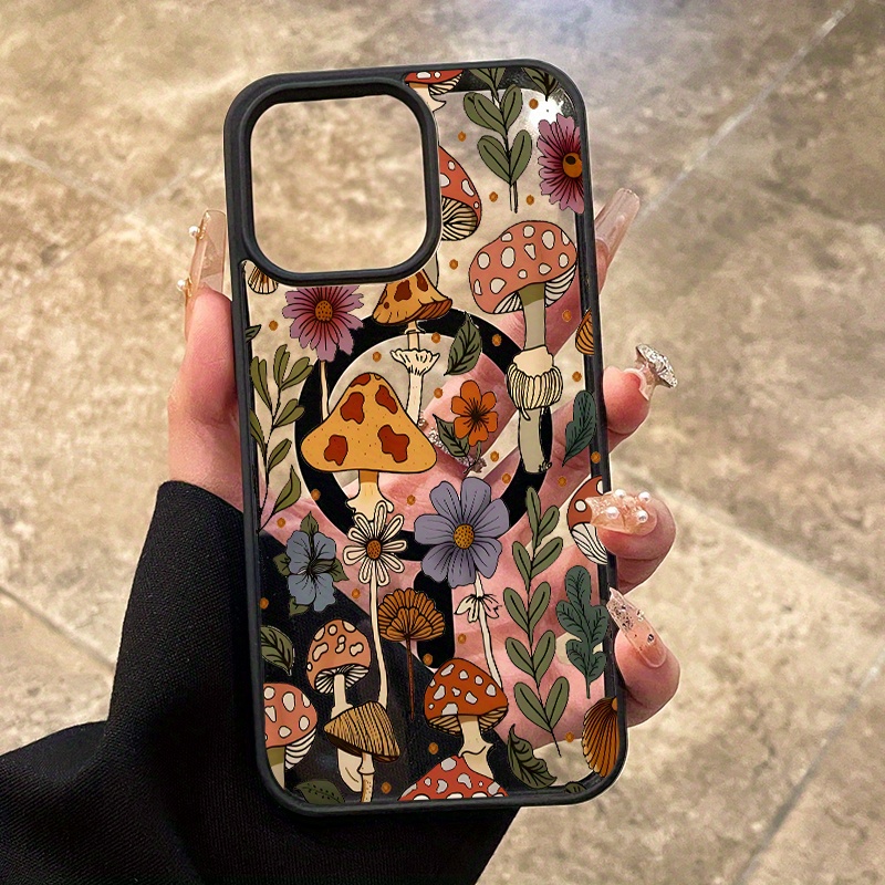 Case for iPhone 16 Pro Max 16e 15 Plus 14 13 12 11 XS Max XR X Forest Mushroom Magnetic Fit Pattern Shockproof Silicone Non-Yellowing Transparent Protective Smartphone Colorful border Cover Gift